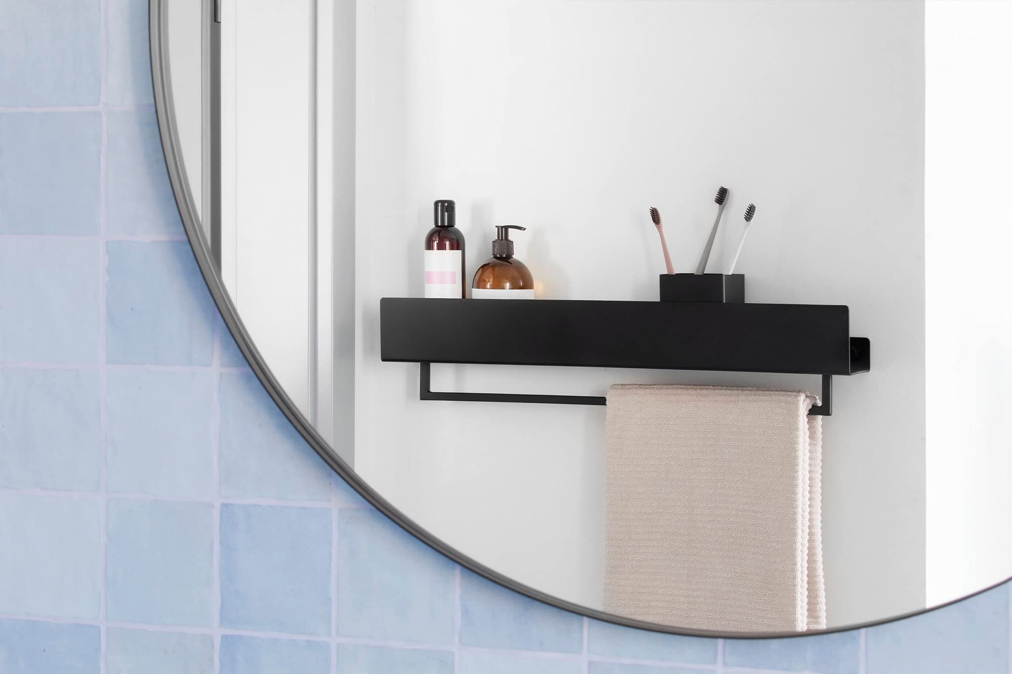 DABStory Toallero con estante 60cm para toallas de invitados, toallero de acero inoxidable, barra para toallas, montaje en pared para baño y cocina, accesorio de almacenamiento para baño VASCA Negro