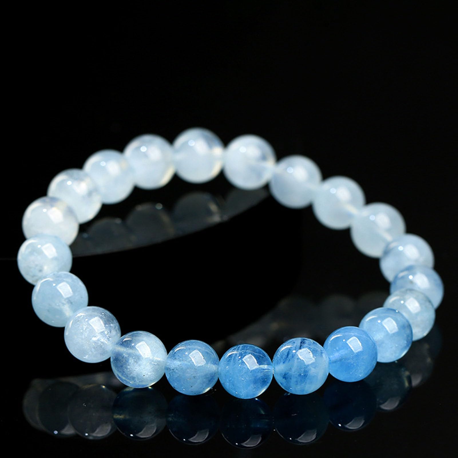 Natürliches Aquamarin-Heilarmband, Edelstein-Kristall-Armbänder, verstellbares Perlen-Kristall-Armband, natürliches blaues echtes Edelstein-Stretch-Armband, für Männer und Frauen,7MM