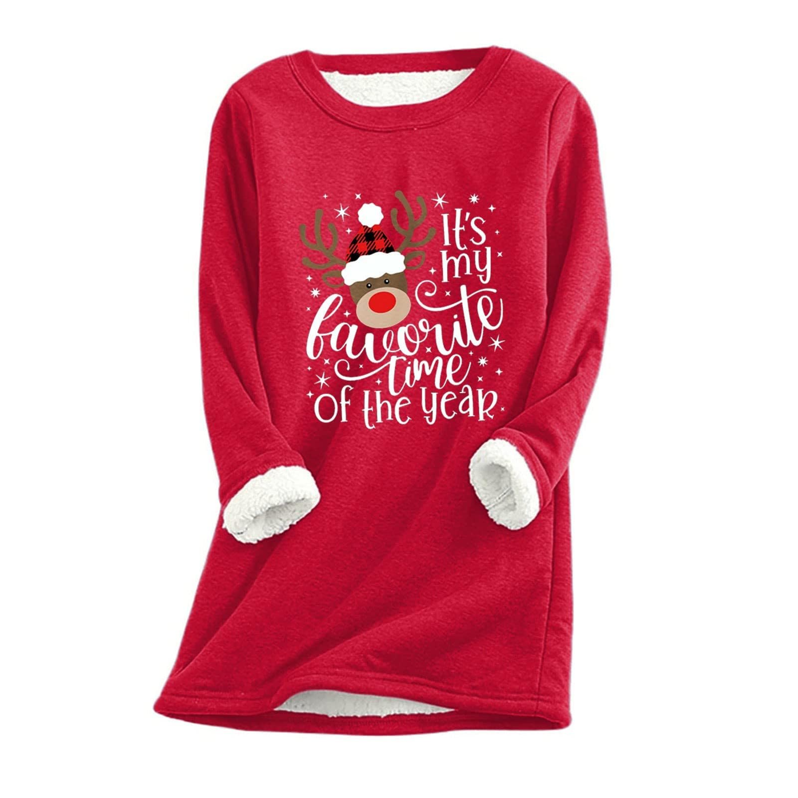 AMhomely Christmas Sweatshirts for Women Merry and Bright Funny Cute Elk Print Graphic Xmas Pullover Dressy Long Sleeve Crewneck Gnomes Santa Blouse Winter Warm Undershirts UK Size