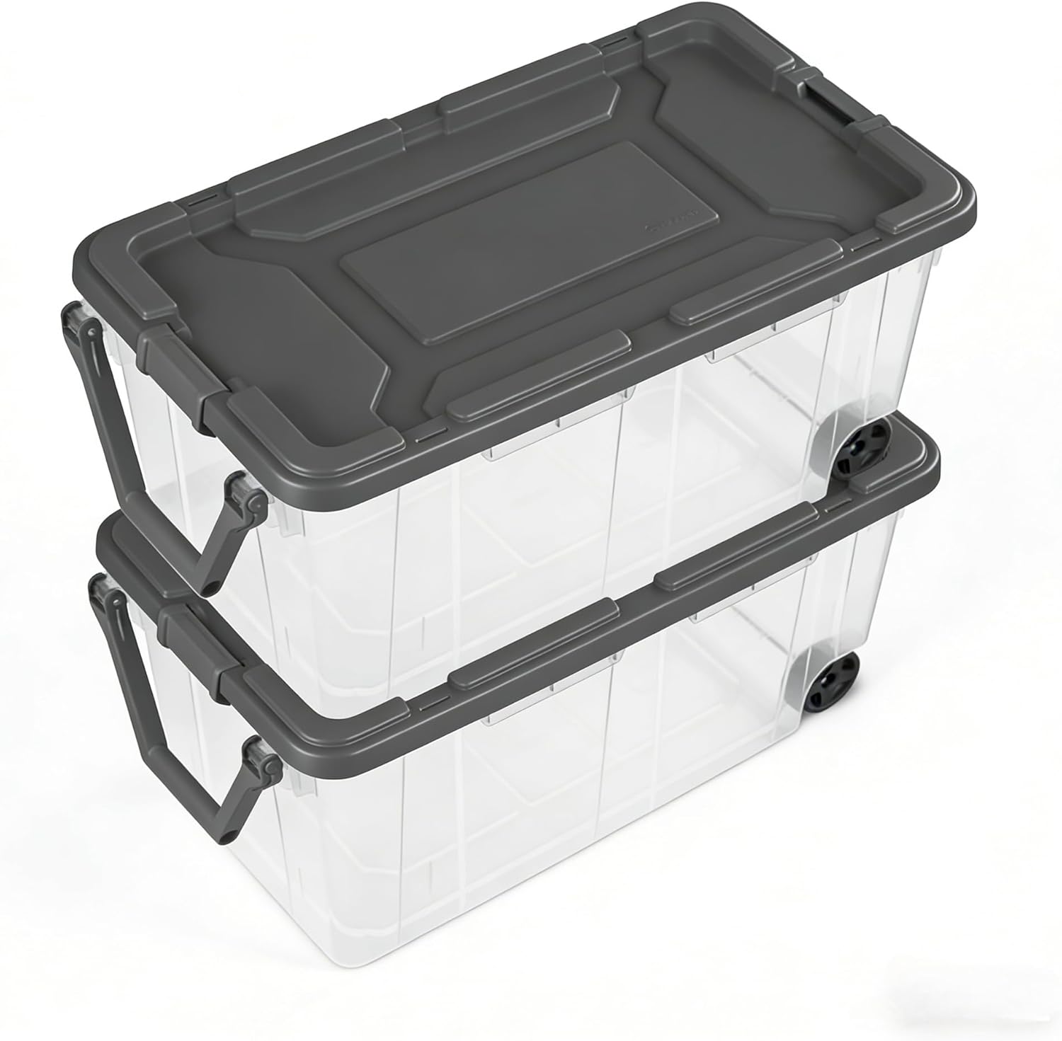 2 Count 160 Quart Large Plastic Storage Bins, Stackable Storage Bins with Lids, Tote with Latch Lid and Pull Handle, Heavy-Duty Organizing Containers for Closet, Bathroom, and Office