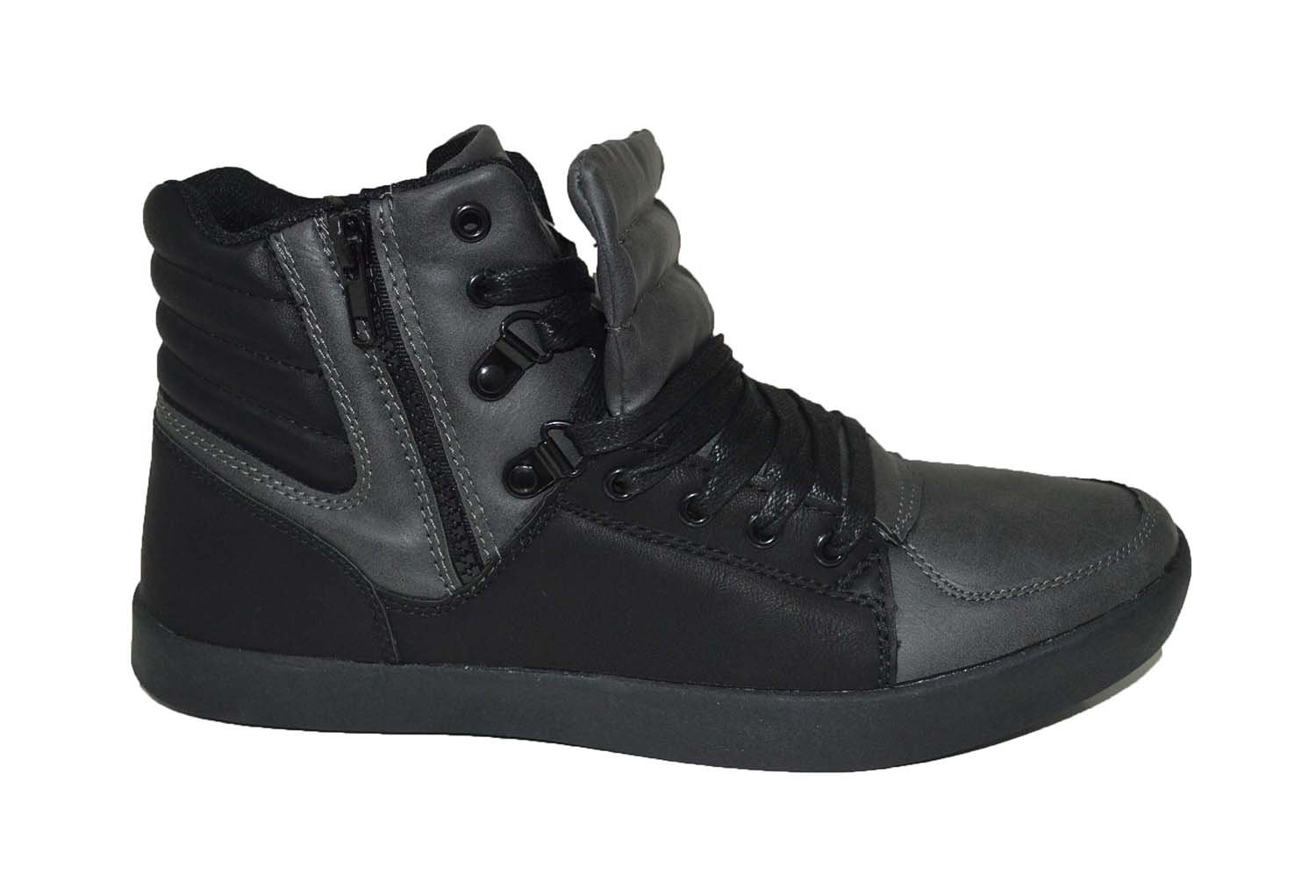Mecca ME-7095 Larry Men's High Top Lace-Up Fashion Sneakers with Side Zipper, Black/Black Size 13