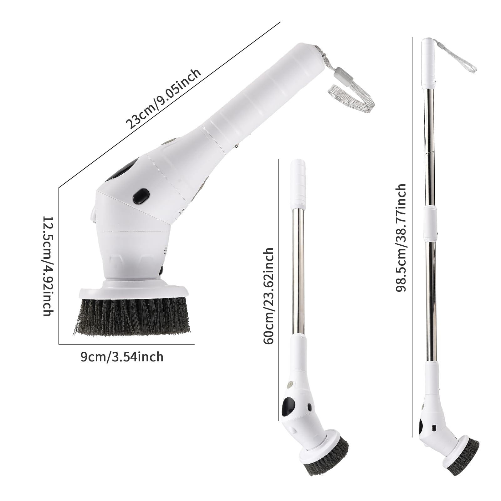 Brosse électrique rotative sans fil pour baignoire avec 8 têtes de brosse remplaçables, brosse de nettoyage électrique avec poignée d'extension réglable pour salle de bain, sol, carrelage, baignoire