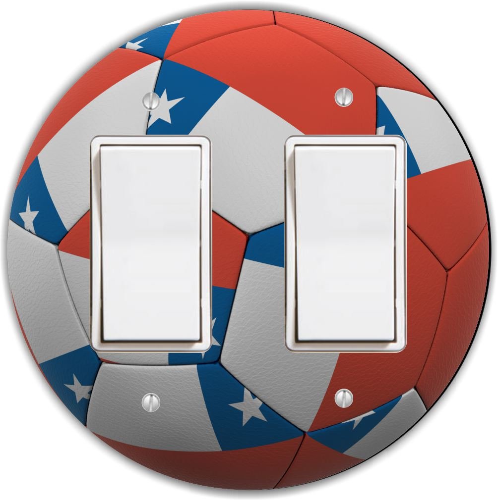 Rikki Knight RND-LSPROCKDBL-76 Chilean Team World Cup Flag Soccer Ball Football Round Double Rocker Light Switch Plate