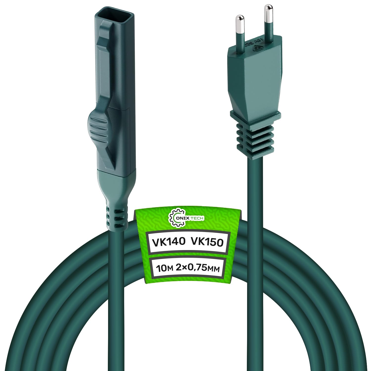 Verde Cavo Alimentazione 10m per Vorwerk Folletto VK150 VK140 Aspirapolvere - Garanzia di 5 Anni - ONIX TECH