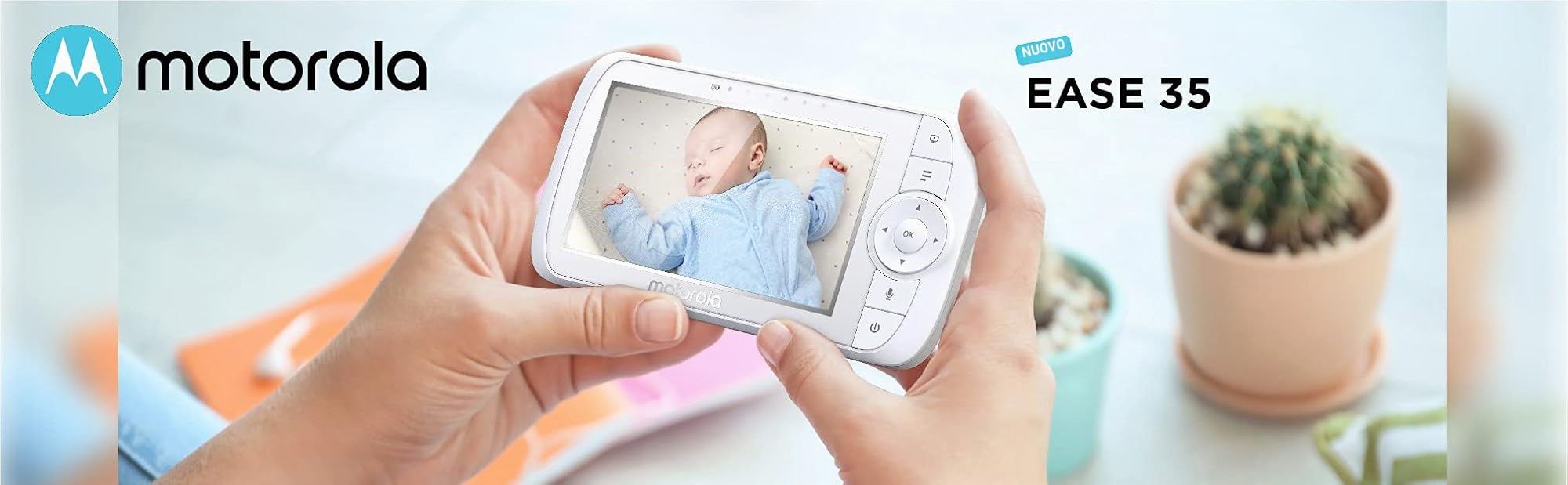 Motorola Nursery Ease 35 - Baby Monitor con fotocamera, display video baby monitor da 5,0", visione notturna, comunicazione bidirezionale, ninna nanna, zoom, monitoraggio della temperatura ambiente,
