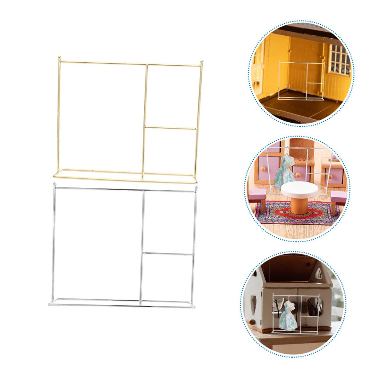 BESTonZON 2 Scaffali Esposizione Vestiti Bambole in Ferro per Decorazione Casa delle Bambole Oro e Argento
