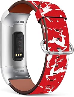 Mingdao Compatible with Fitbit Charge 4 / Charge 3 / Charge 3 SE Patterned Leather Replacement Band, (White Chrismas Deer)