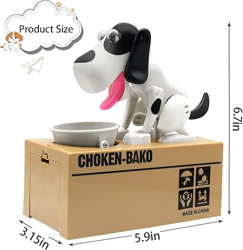 Miniatura 5 de SAYTAY - Alcancía para perros, cachorro hambriento robando monedas como monedas mágicas, regalo de cumpleaños para niños (blanco)