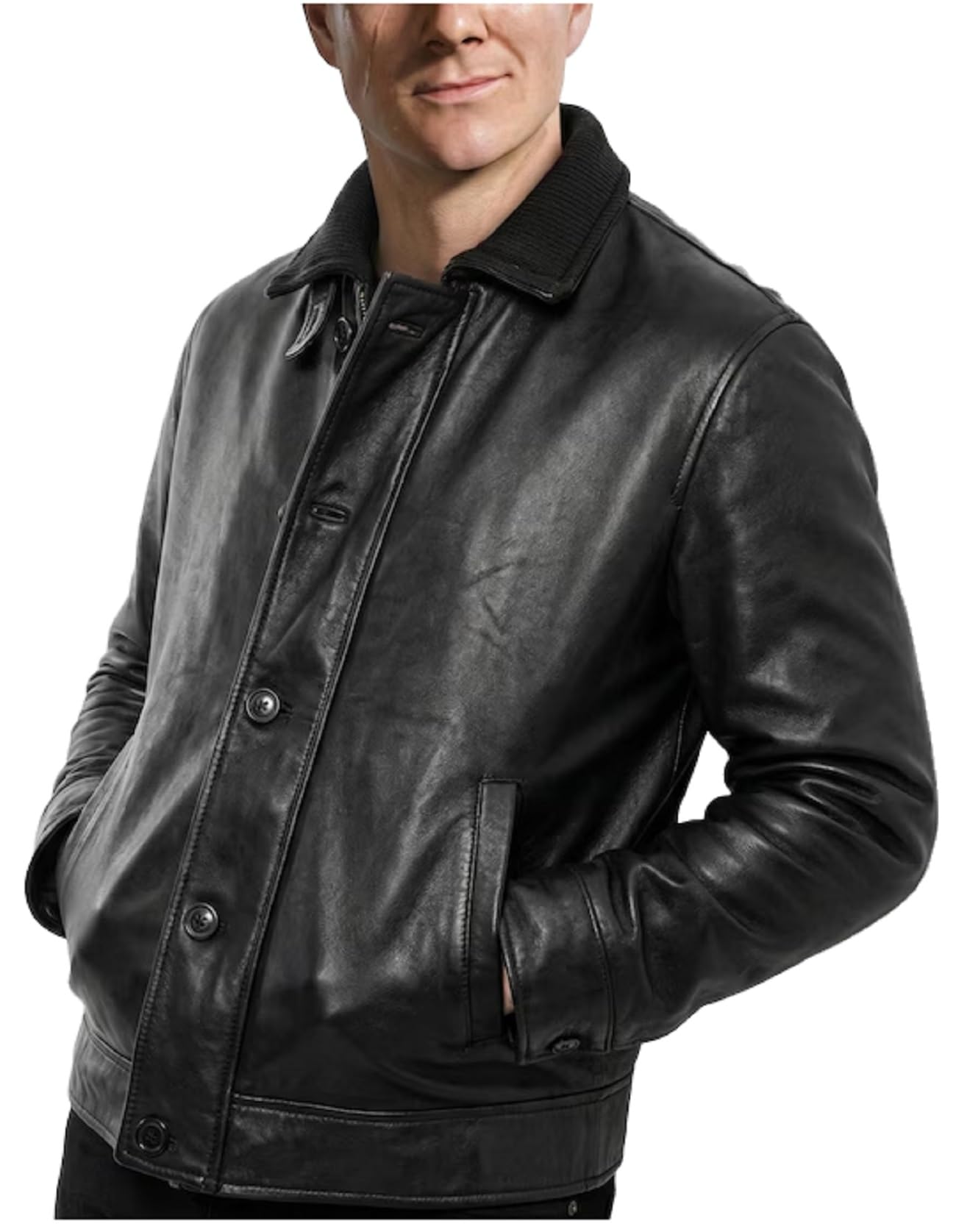 Chaqueta de cuero negro de alta calidad para hombre, abrigo clásico inspirado en los espías para Halloween y cosplay