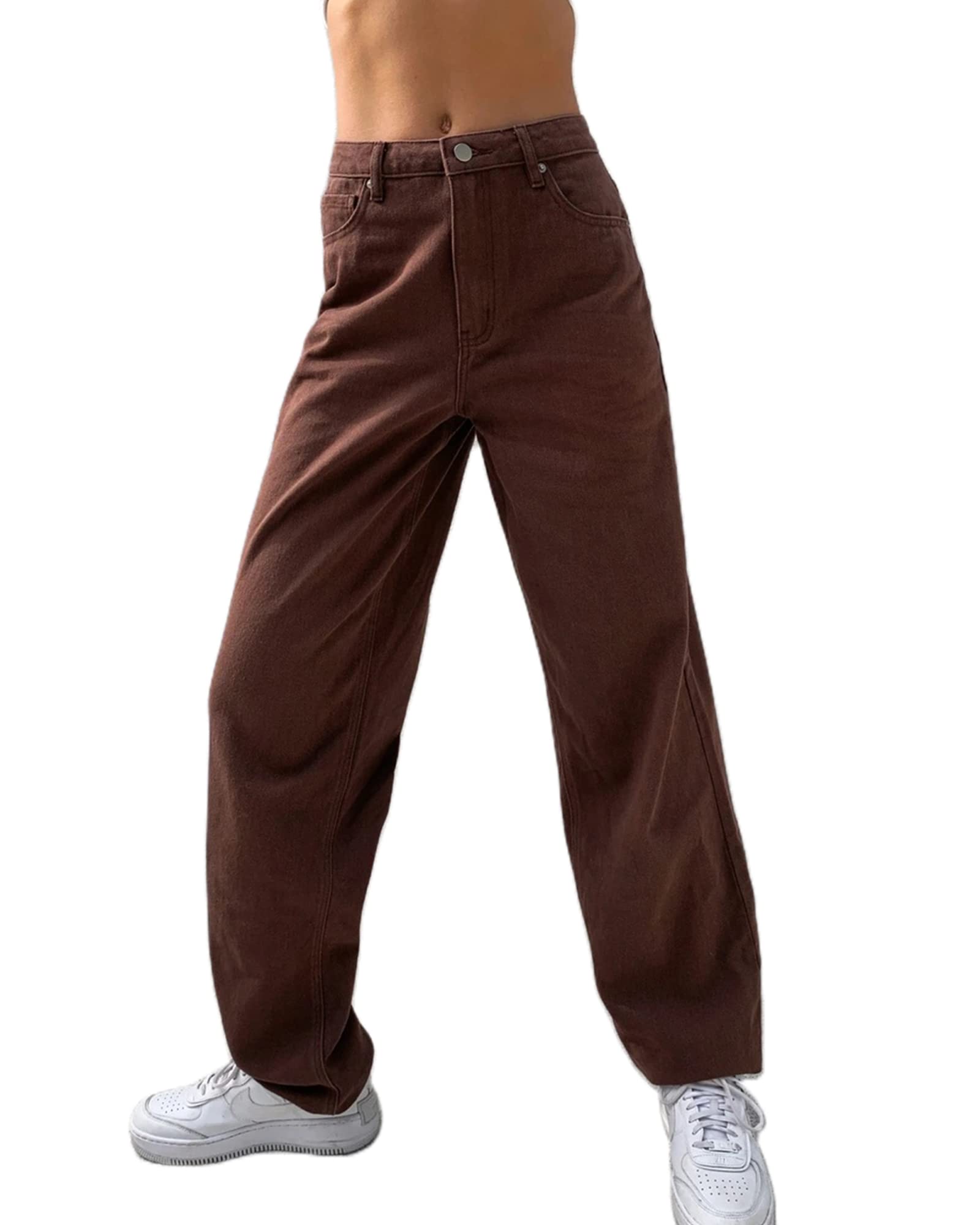 SANSIWUWomen High Waist Baggy Denim Pants Wide Leg Straight Trousers Ripped Boyfriends Jeans Y2k Streetwear Vintage Loose Pants