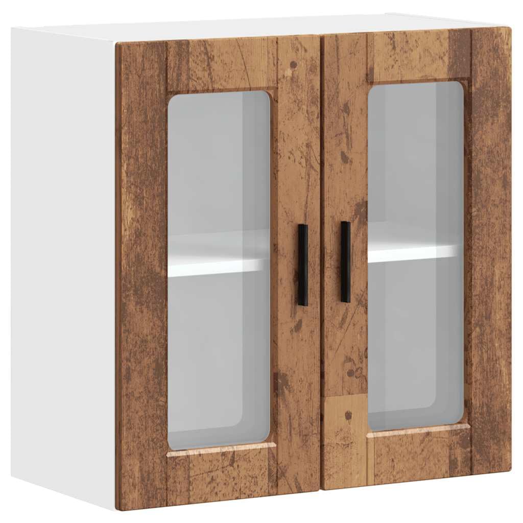 Küchen-Hängeschrank mit Glastür Porto Altholz-Optik, 60x31x60 cm, robuster Holzwerkstoff, Wandmontage, ideal für Küche, Speisekammer Lagerung