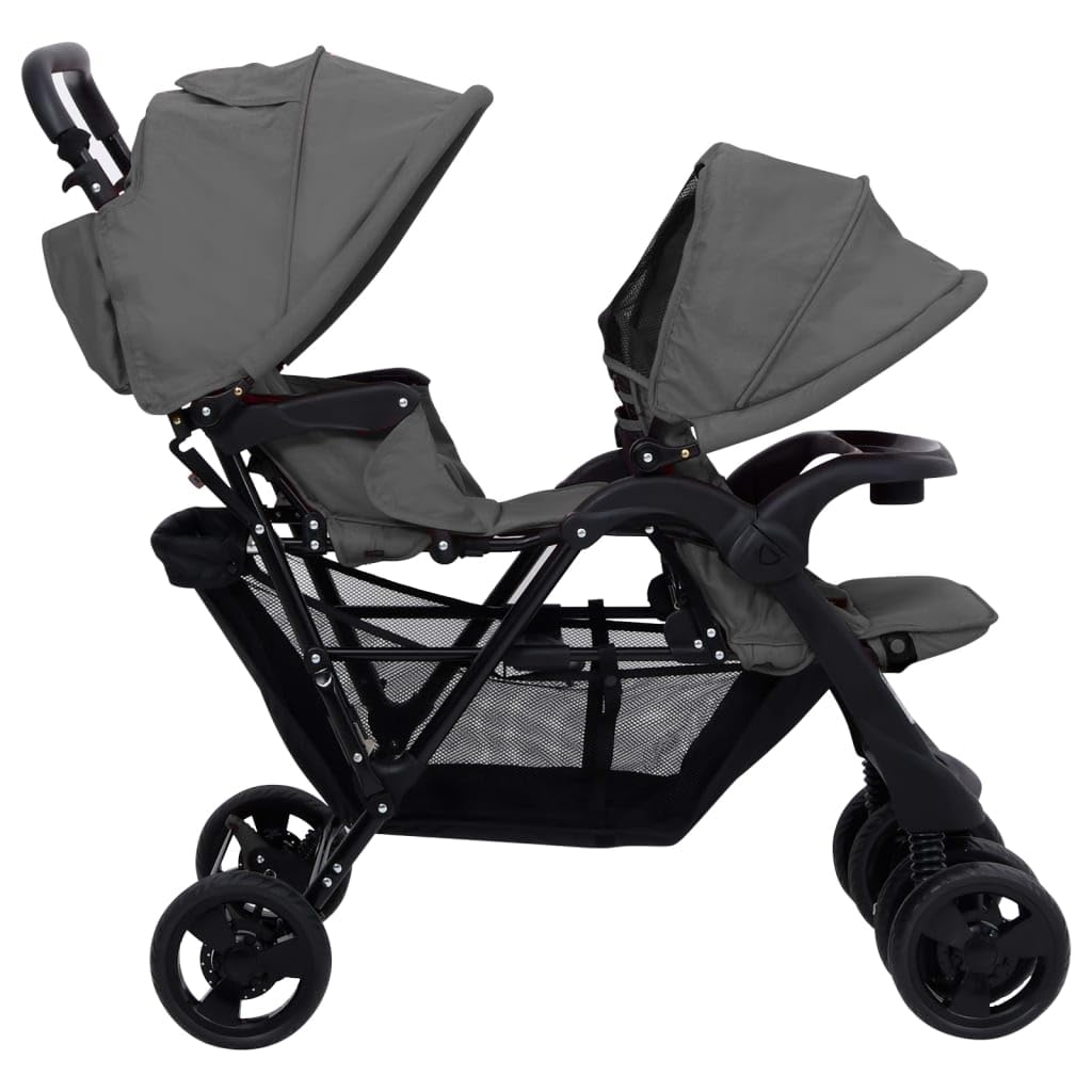 Générique Poussette à Deux Places Gris foncé Acier,Bébés & Tout-Petits,Transport de bébés,Poussettes pour bébés,15.64 kg,Gris,10348