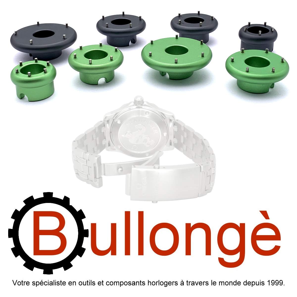 Bullongè PRO-Set OMG-8 mit 8 Gehäuseöffnern für Omega Seamaster Armbanduhren - Uhrmacherwerkzeug
