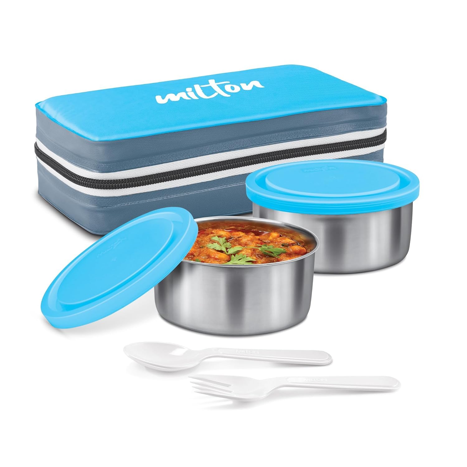 Apsara Kitchneware New Mini Lunch Insulated Stainless Steel Tiffin, Set of 2 | 280ml Each with Jacket, Cyan | Light Weight | Leak Proof | Easy to Carry | Lunch Box for Office, School | Assorted Color (B0D6XKHN7K) Amazon Price History, Amazon Price Tracker