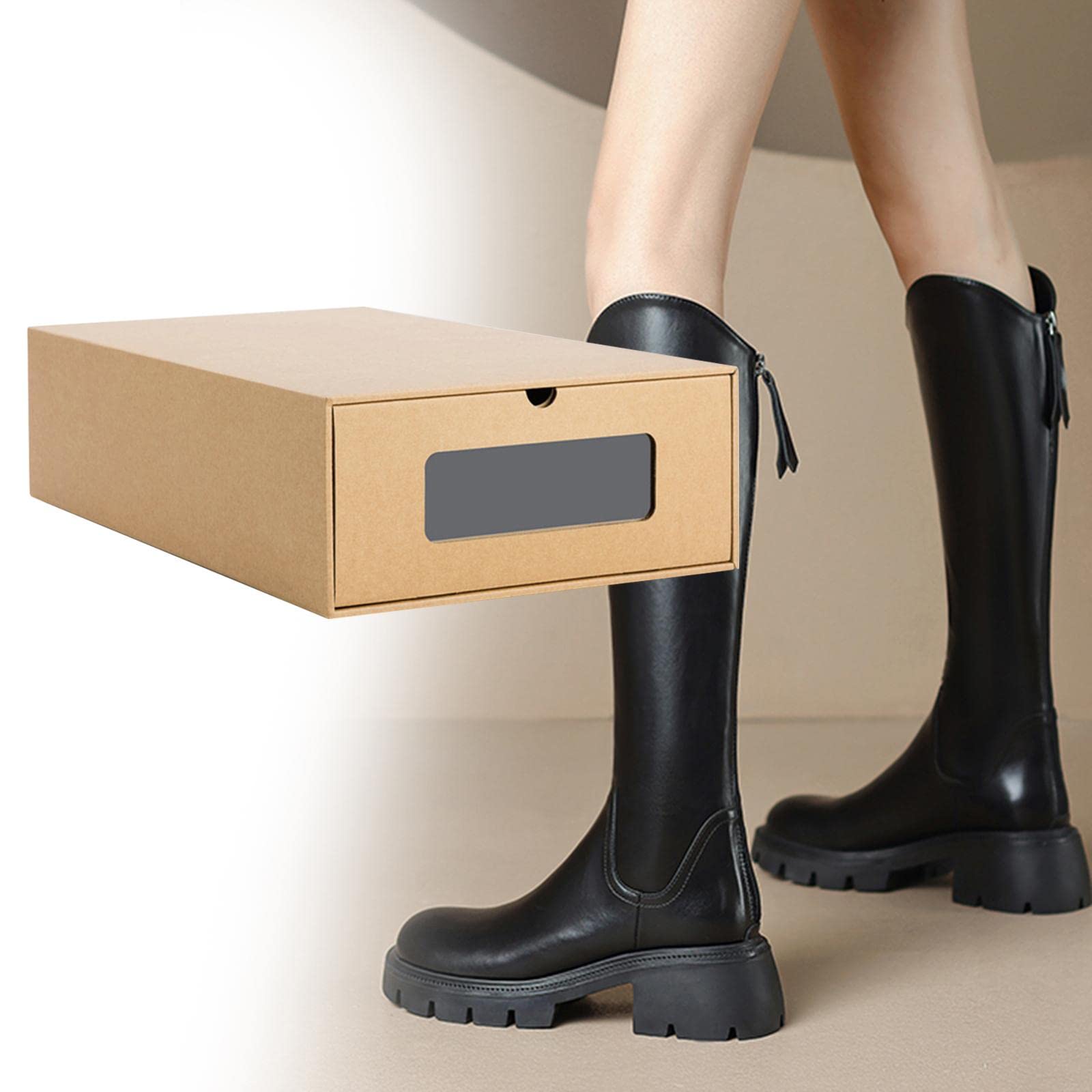Organizzatore per Stivali in Cartone Rinforzato, Pieghevole, con Apertura Frontale, Contenitore per Scarpe Multifunzionale con Cassetto Estraibile, Id