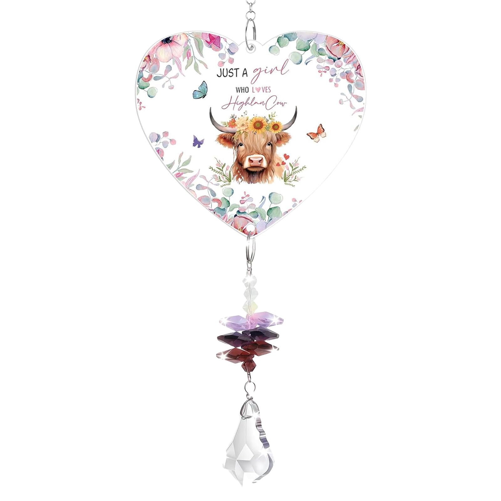 Qiansse Women's Multi-Colored Highland Cow Gifts For Crystal Suncatcher Highland Cow Ornaments Perfect Scottish Gift For Birthday Party Graduation（With A Pink Gift Bag And Rafi Grass）