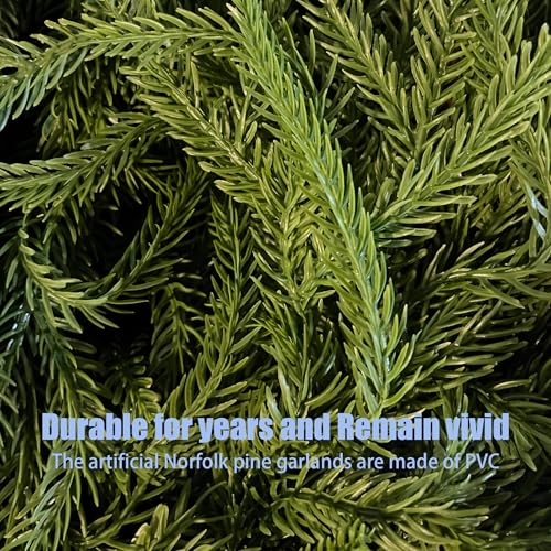 6 FT - 2 Pcs Artificial Norfolk Pine Christmsa Evergreen Garland Realistic Faux 72 inch Real Touch Winter Pine Christmas Garland Wreath Decorations for Door, Closet by Kivicelo - Image 6