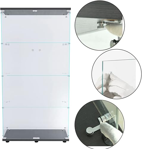 Miniatura 5 de Modernos estantes de cristal de dos puertas de 4 niveles con puerta de pie en el suelo de cristal Curio para encimera para sala de estar dormitorio