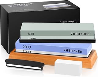 Knife Sharpening Stone,400/1000.2000/5000 Double Side Grit Waterstone,Best Whetstone Sharpener,Professional,Best Kitchen Blade Sharpener Stone, Nonslip Bamboo Base & Angle Guided