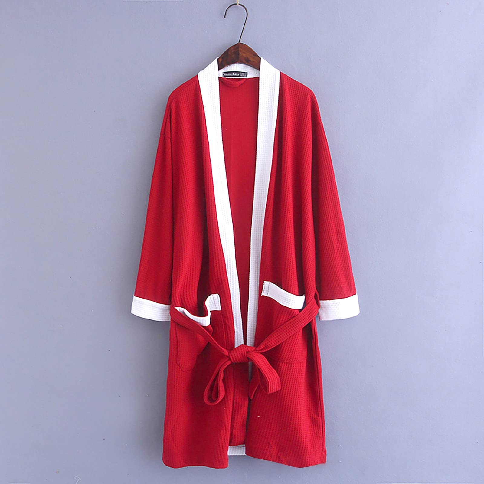 Générique Robe De Chambre Femme Chic Et Elegant Pyjama De Nuit Gaufré Bathrobe Couleur Assembler Albornoz A Nouer Loungewear Douce Confortable Peignoir Peignoir De Bain Femme Long Éponge Coton