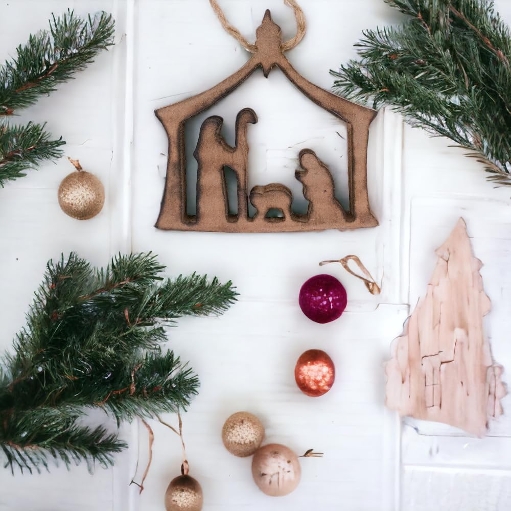 Amazon｜木製クリスマスキリスト降誕オーナメント | 馬小屋の聖家族