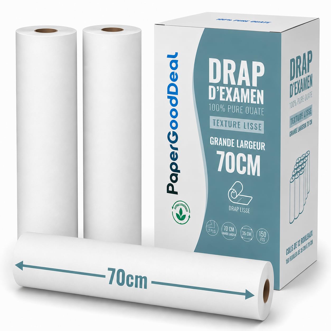 12 Rouleaux grande largeur 70x35cm draps d'examen de qualité professionnelle 100% pure ouate pour table medical massage ésthétique ostéopathe esthéticienne thérapie gynécologie pédiatrie médical