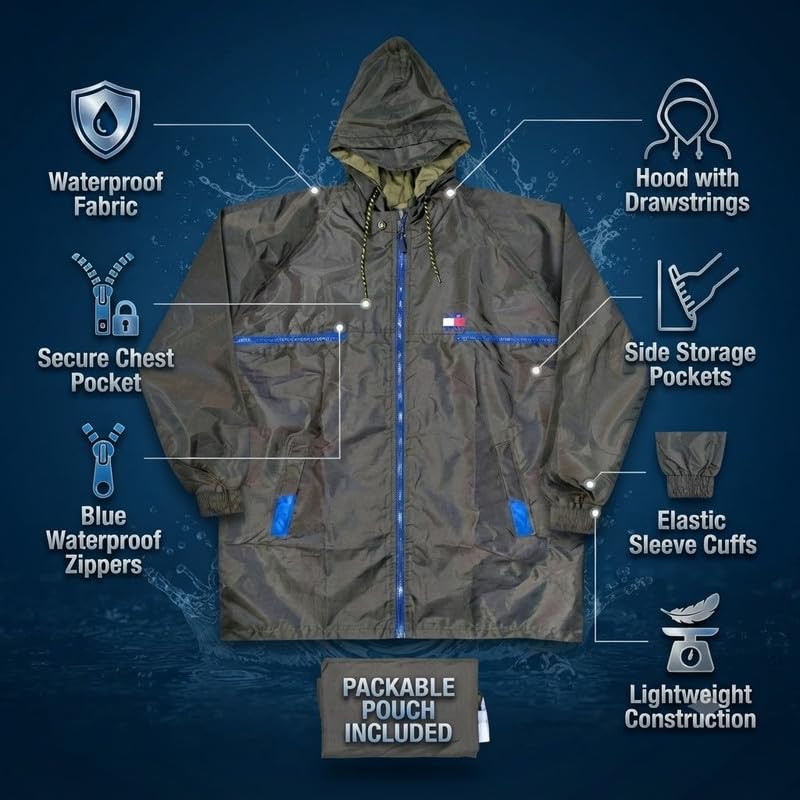 𝟏 𝐘𝐞𝐚𝐫 𝐖𝐚𝐫𝐫𝐚𝐧𝐭𝐲 Heavy Duty Waterproof Raincoat for Men & Women, Hooded Jacket and Pant Set, Reusable Polyester Rain Suit with Reflective Strip-image-35