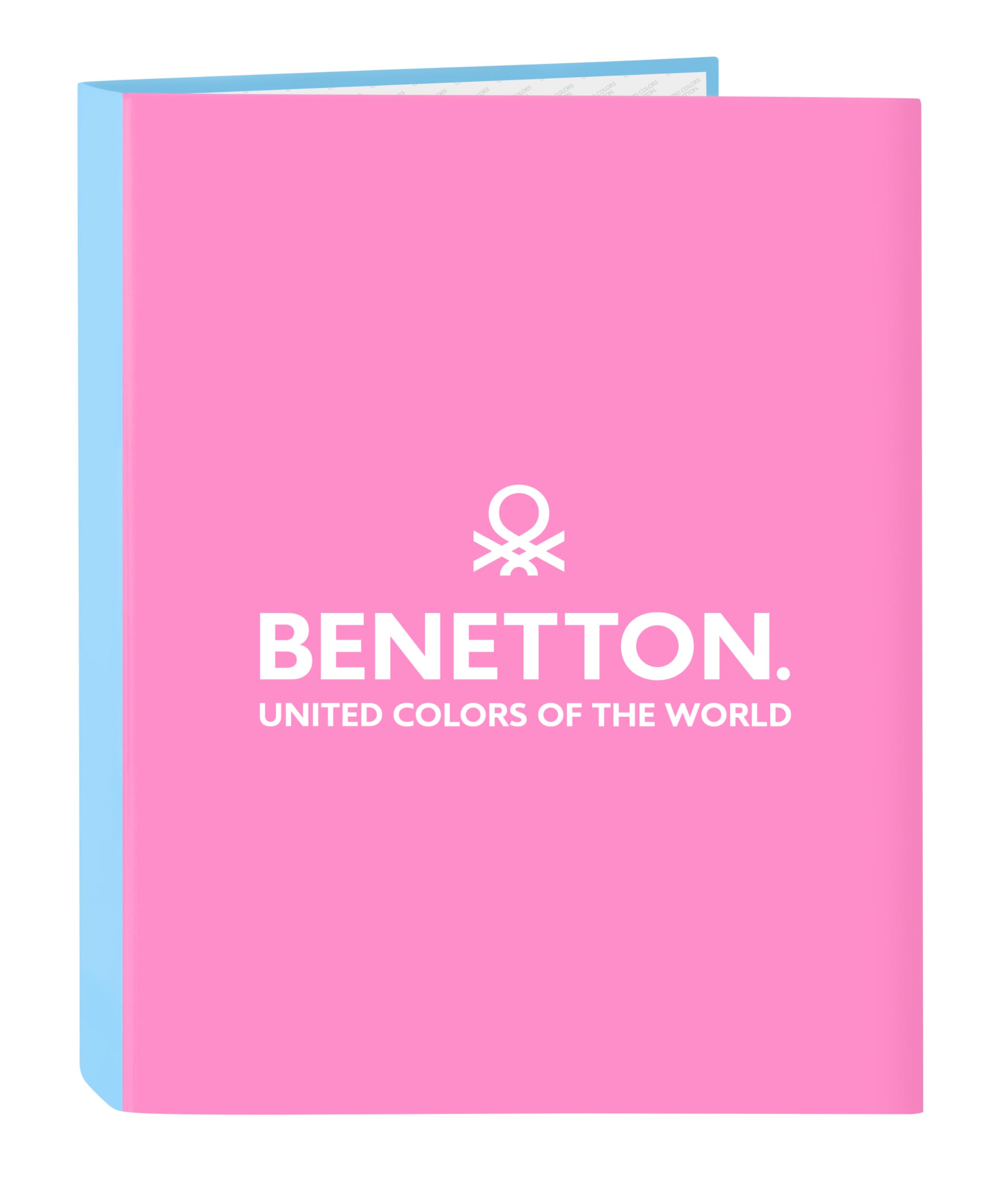 Benetton Spring – Folder with 4 Rings, Ideal for Children of Different Ages, Comfortable and Versatile, Quality and Resistance, 26.5 x 33 cm, Sky Blue, Light Blue, Estándar, Casual