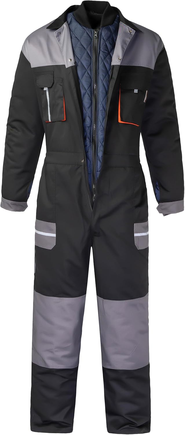 2 in 1 Winter Coveralls for Men Padded Work Utility Suit Mechanic Jumpsuit Insulated Coverall