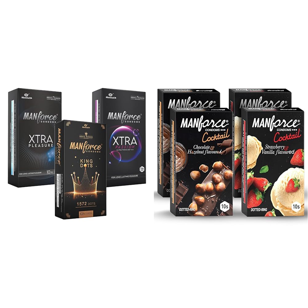 Manforce Xtra Thin & Dotted Condoms, Xtra Passion, Xtra Pleasure, King Dot, 30s, Pack of 3 | Manforce Cocktail Condoms with Dotted Rings Combo Pack (Strawberry+ Vanilla & Chocolate+ Hazelnut)-image-40