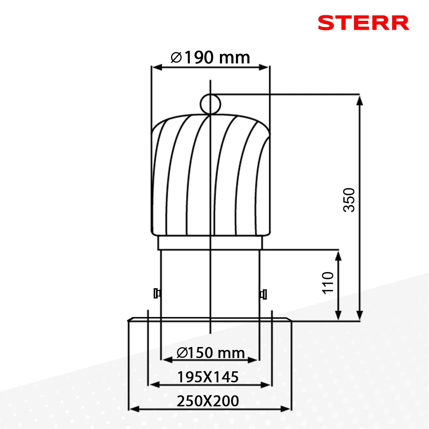 STERR ERC150AB – 150 mm Sombrero de Ventilación Alargado Giratorio con Base