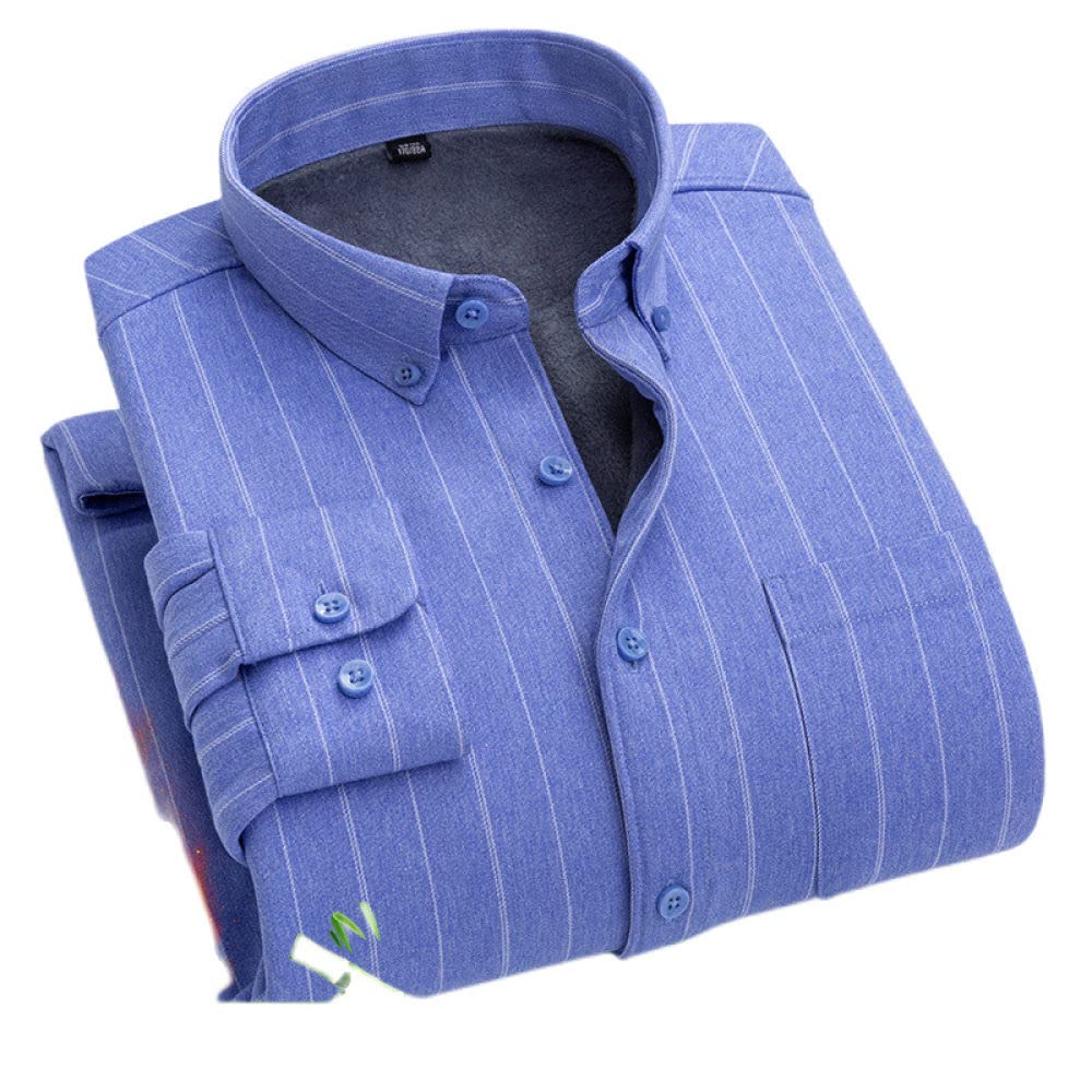 HGJH Herren Hemd Langarm,Herren Langarmshirt Fleecejacke Modehemd Herren Slim Fit Streifen Blau Thermohemd Futter Holzfällerhemd Bequem Lässiges Arbeitshemd Für Herren Jungen