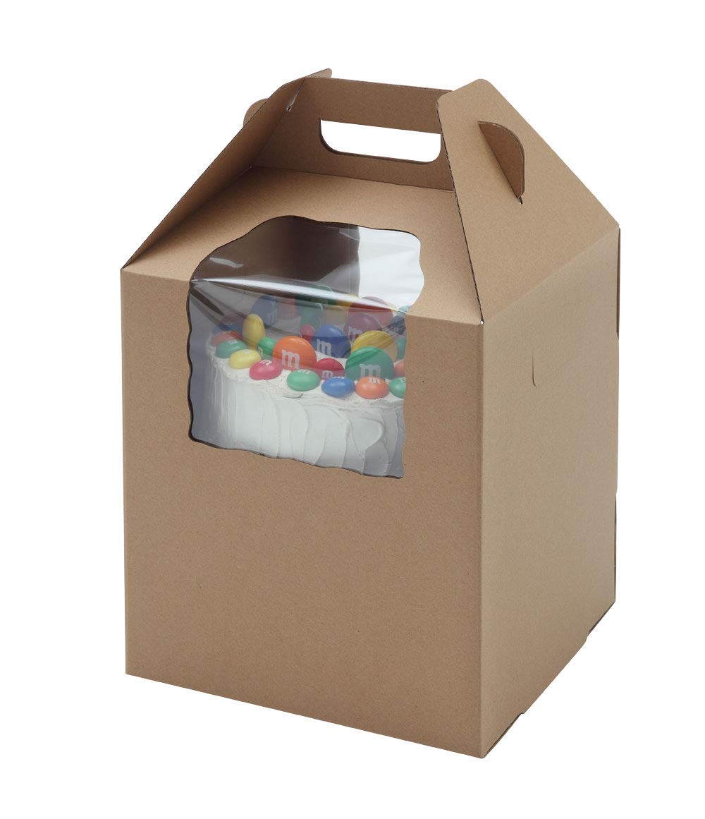 W Packaging Plain Tall Kraft/Kraft Cake-Carrier Box 14" x 14" x 16" High with Window - 10 Pieces