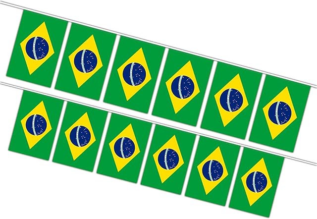 5m Brazil Flag Bunting Banner 20 Rectangular Brazilian Flags World Cup Football 2022 Brazil Bunting Royal Events National Day Celebrations Home Bar Decorations (Flag 14 x 21cm) (Brazil)