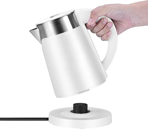 Wdcme Pequeña tetera eléctrica portátil, hervidor de café eléctrico de viaje de 0.8L, mini caldera de agua caliente de acero inoxidable (blanco)