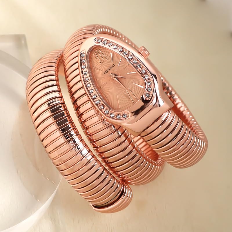 Image of Ladies Snake Bracelet Fashion Watch - Creative Quartz Design, Personality Oval Dial, 50m Waterproof