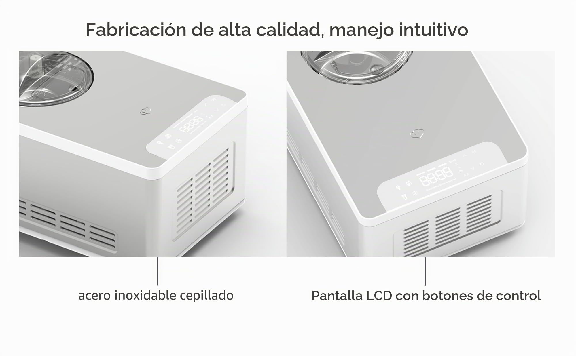 Heladera yogurtera 2 en 1 ELISA con compresor de refrigeración y función de calefacción, 2 l Máquina de helados y yogur en acero inoxidable, función de mantenimiento de frío