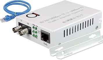 Single Mode ST Gigabit Fiber Media Converter - Built-in Fiber Module 20 km 12.42 Miles ST to UTP Cat5e Cat6 10/100/1000 RJ-45 Auto Sensing Gigabit or Fast Ethernet - Jumbo Frame - LLF Support