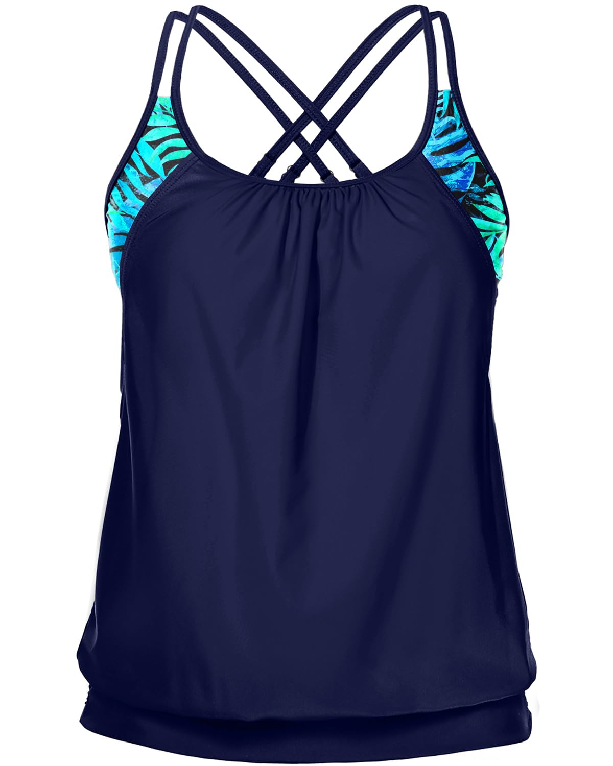 Holipick Blouson Tankini Top - Tummy Control Swim Top Loose Fit Modest Tank Top Only No Bottom