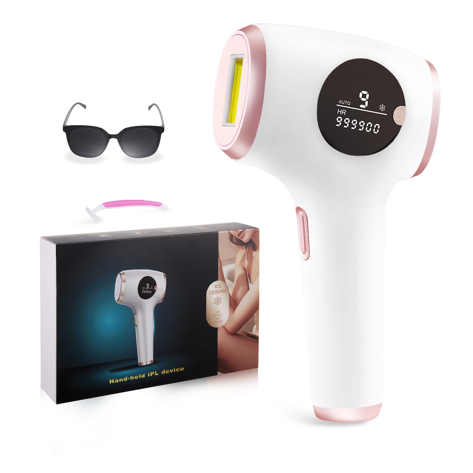 TZWM Dispositivo de depilación ultrasilencioso 24J Turbo IPL - Adaptador de 48 W estabilizado sin dolor, enfriamiento por hielo sin dolor, flash rápido de 0,5 s para cabello grueso, tecnología de