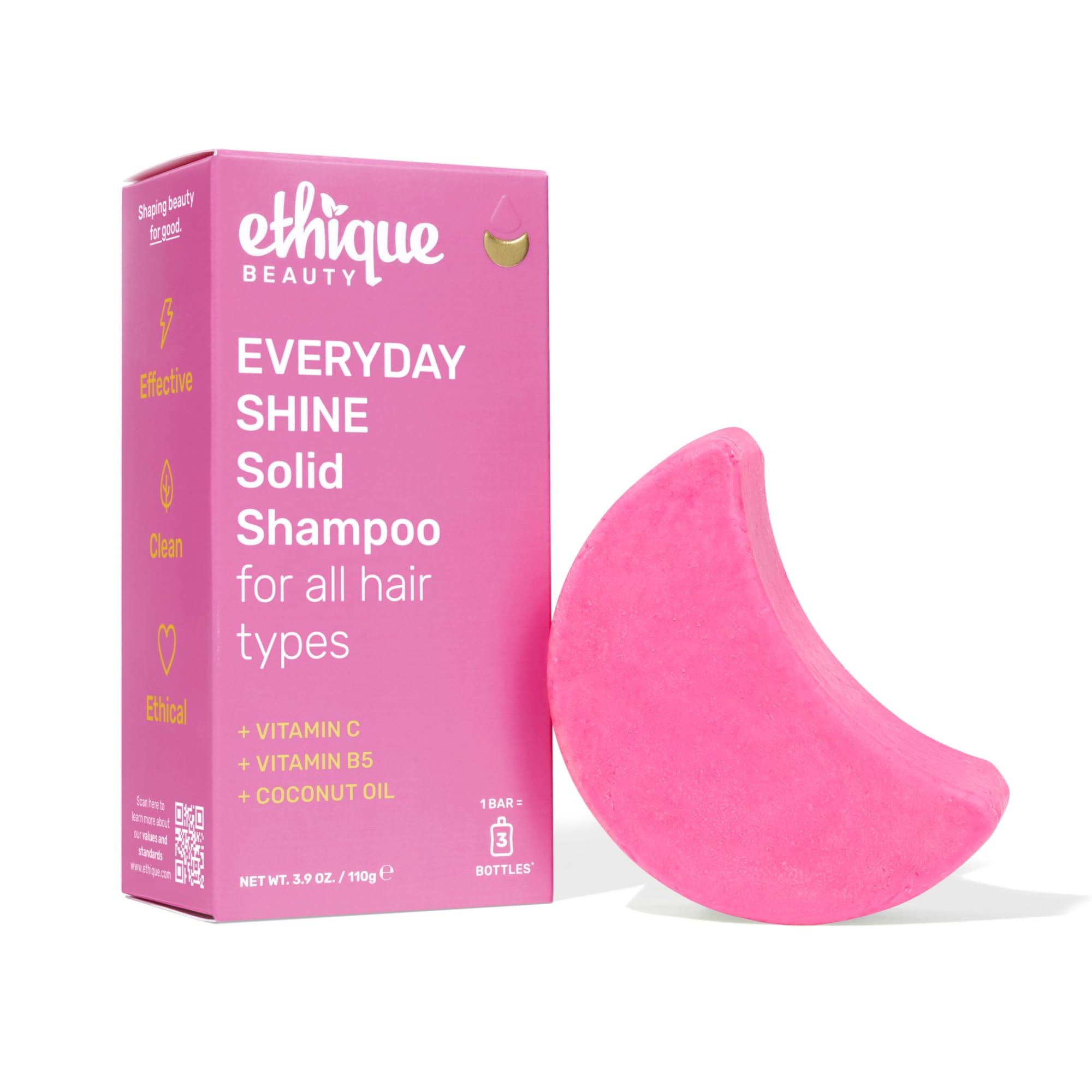 EthiqueEveryday Shampoo Bar for soft, shiny hair with Vitamin C - Plastic-Free, Cruelty-Free, Vegan, 3.88 oz - Formerly Pinkalicious[Amazon-developed Certification] Compact by Design