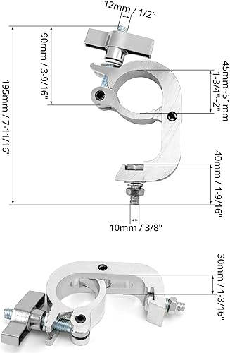 Miniatura 6 de QWORK Gancho de abrazadera de luz de escenario, paquete de 10, accesorio de iluminación de escenario de aluminio de 330 libras, abrazadera en C, se