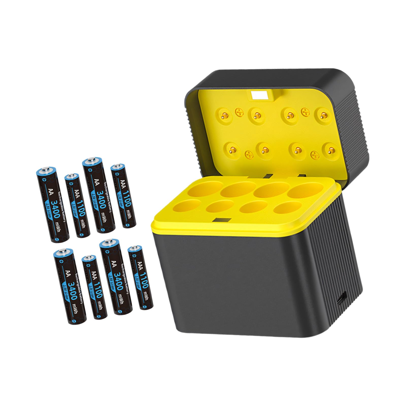 Station de chargement universelle à 8 emplacements avec port de type C et protections intelligentes pour piles rechargeables 4AA 4AAA