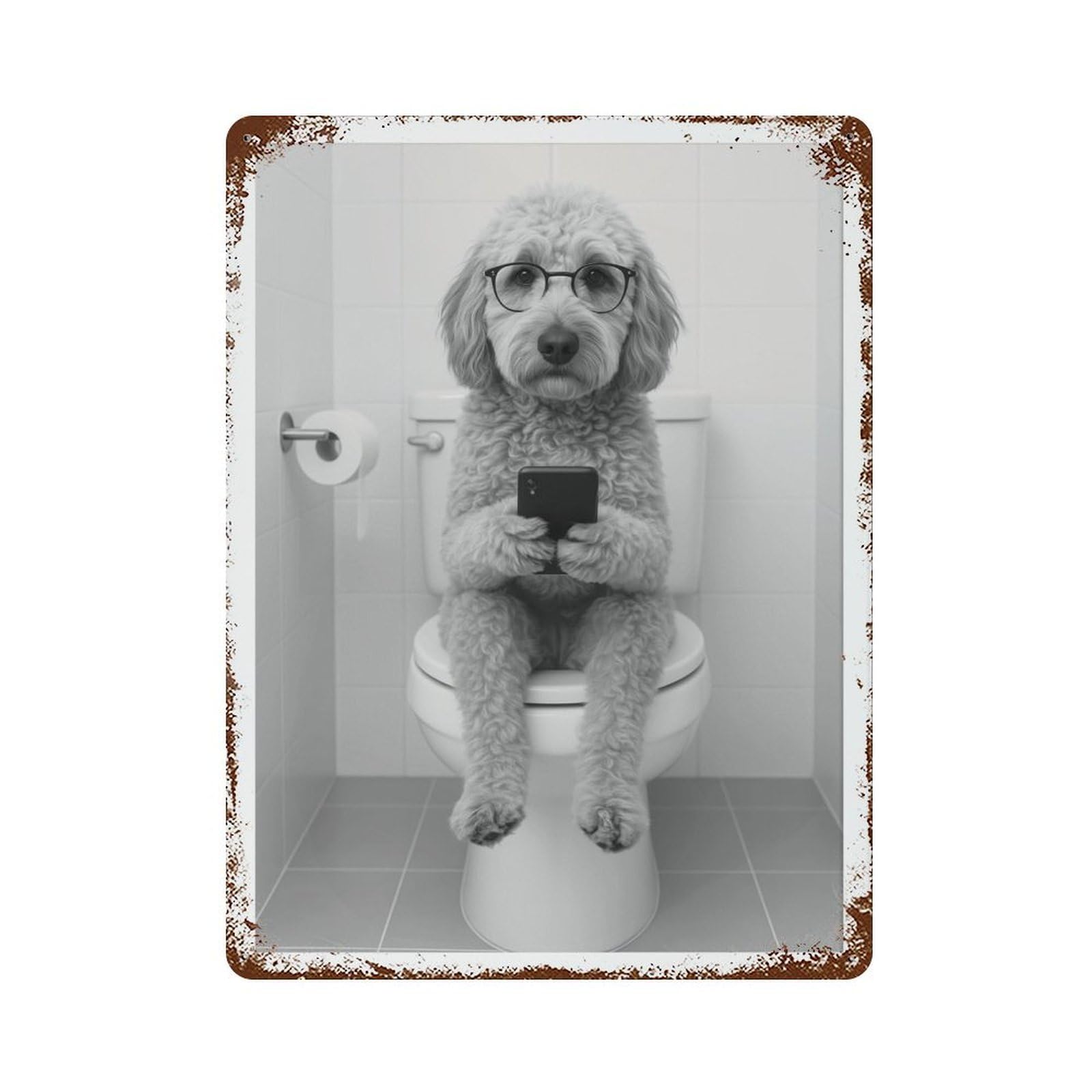 xiaoxiaoshen Goldendoodle on Toilet Dog Trendy Wall Decor Art Metal Tin Poster Modern Home Decor Art Home Bar Shop Decorations Vintage Sign 40x30cm