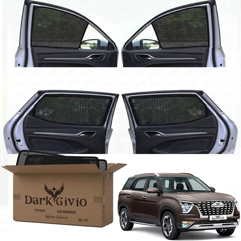 Image of Car Window Sun Shade Protector for Alcazar (Signature) | Exact Fit Non-Magnetic Half Cut Sunshade (Set of 4 /6) | UV Blocker Side Window Car Curtains & Interior Accessory
