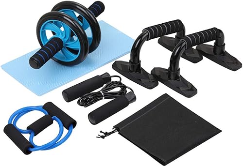 BESPORTBLE Kit de equipo de gimnasio en casa, barra de empuje para abdominales, cuerda de saltar, banda de tracción, almohadilla de rodilla con