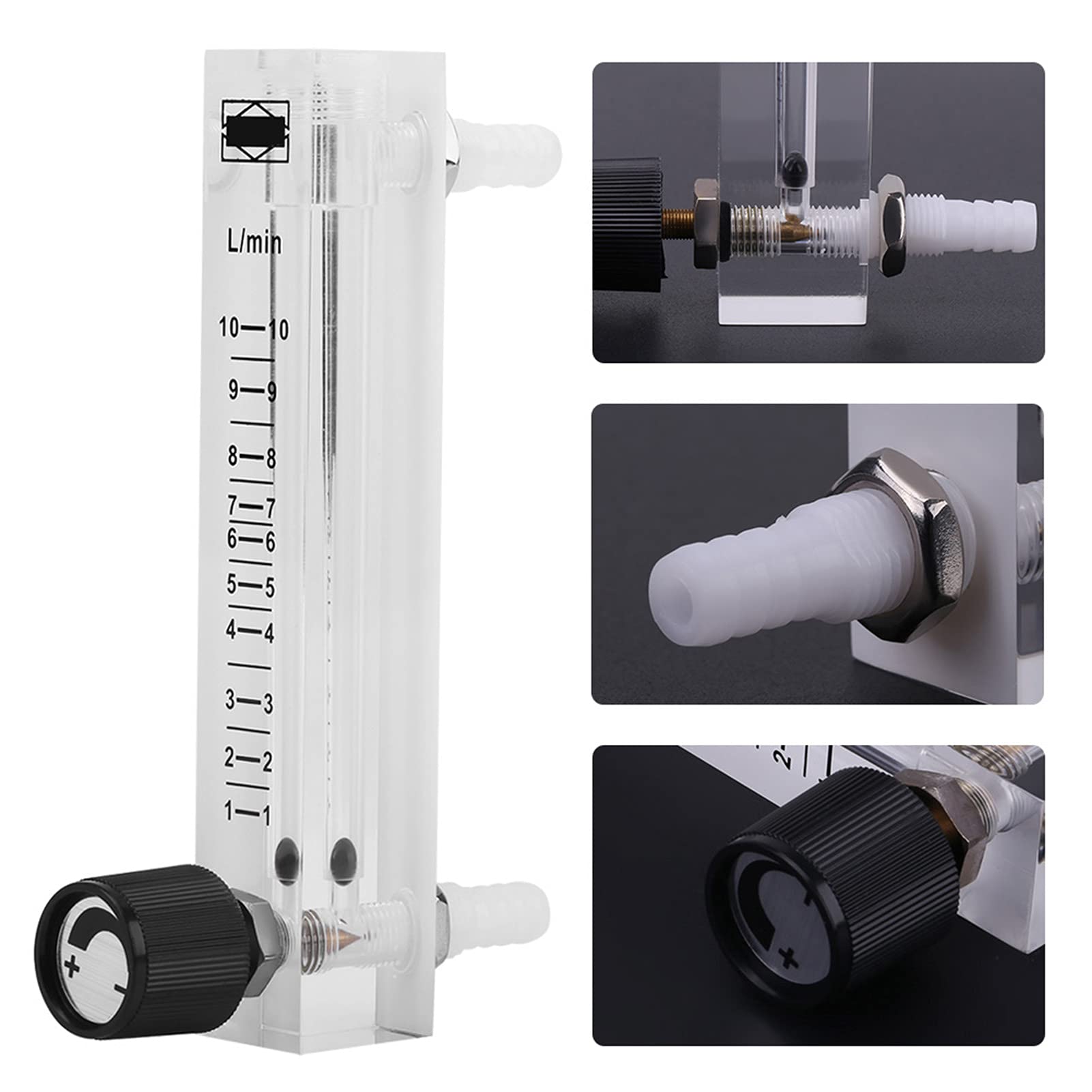 Débitmètres d'Air 1-10LPM Débitmètre avec Vanne de Régulation Support 0.6MPa pression Mesure Unidirectionnelle de Gaz/Oxygène/Débit d'Air 8mm Barbes pour l'industrie
