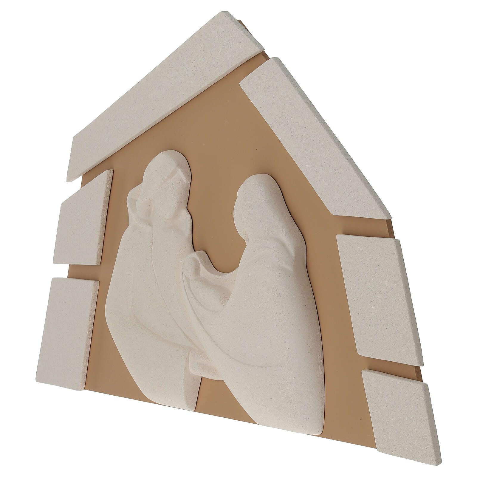 Holyart Nacimiento: Cuadrito Sagrada Familia Armonía cabaña Avellana Arcilla refractaria Cerámica Centro Ave 70x45 cm