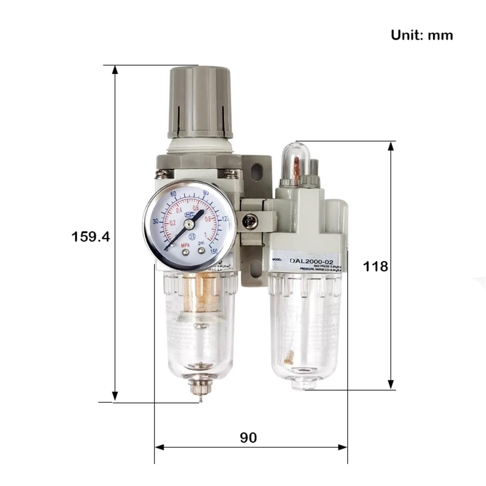 AC2010-02 AC3010-03 AC4010-04 pneumatyczny regulator ciśnienia separator oleju i wody, ręczny odwadniacz, kompresor, filtr powietrza (Ac3010-03 PC12-03, filtr miedziany)