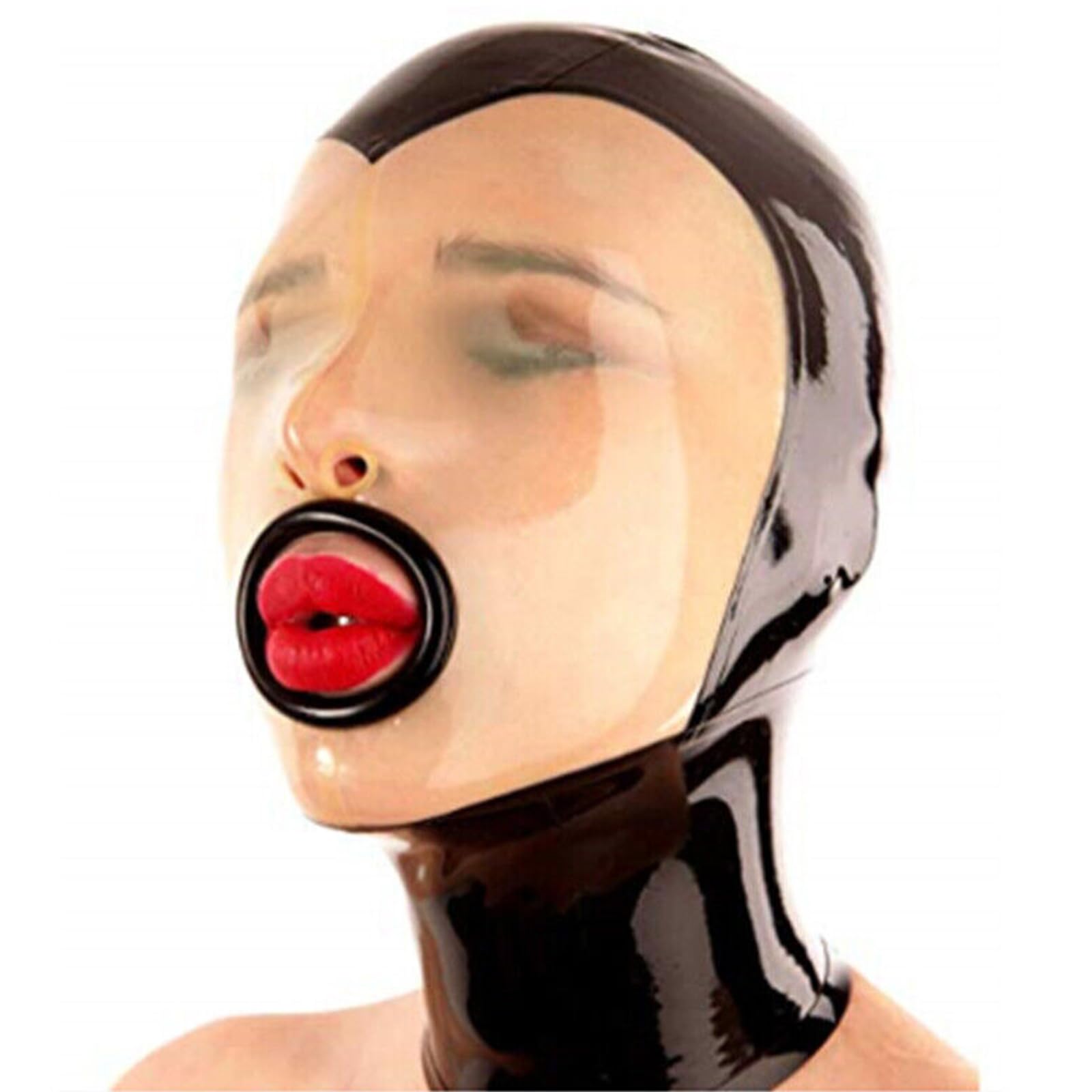 DSPENGS Latex Hood BDSM Riding Mask Back Zipper Special Cool with Full Face Coverage for Cosplay Party Club Wear(Size:XXL-73CM)